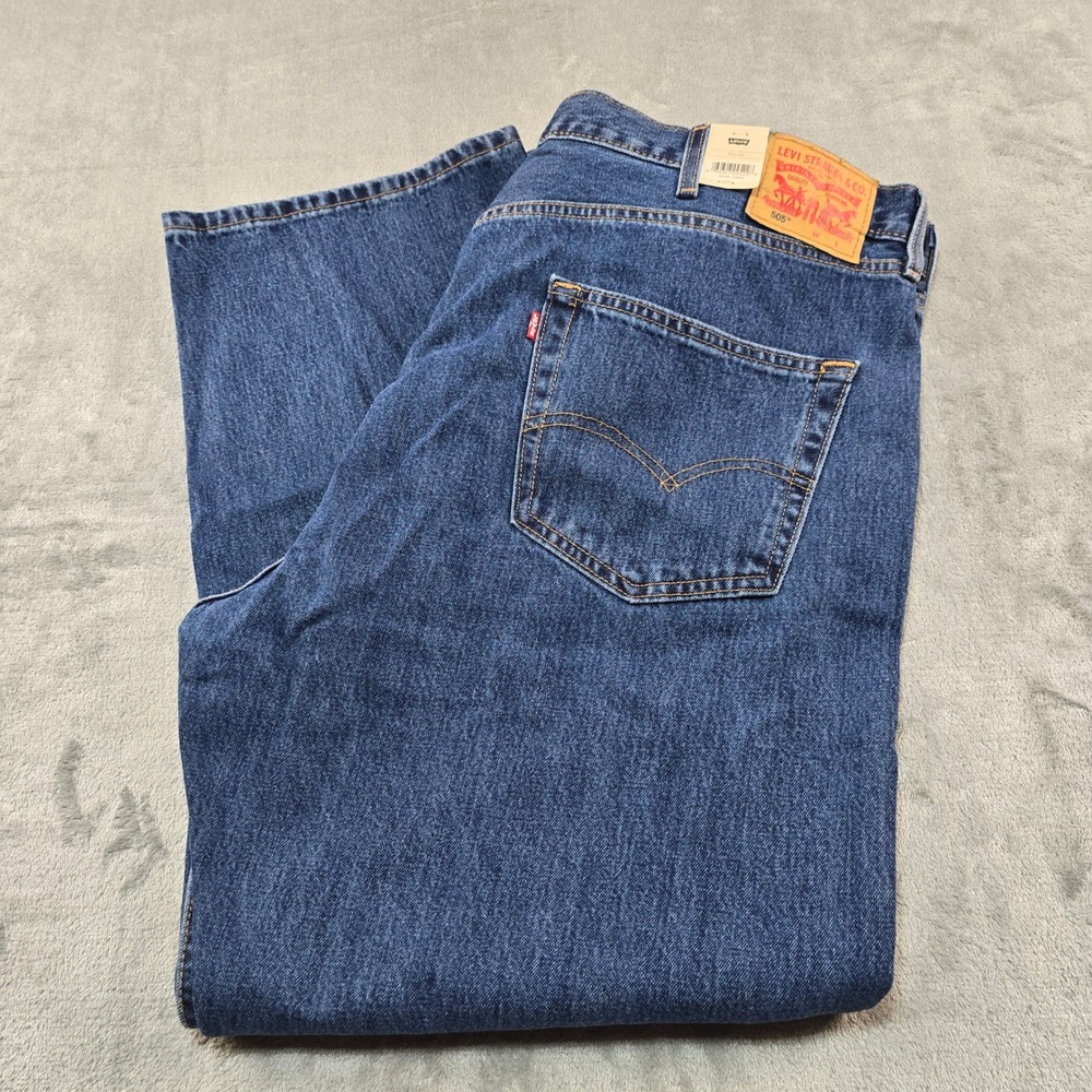 Levis 505 Regular Fit Jeans Mens 50x30 Blue Big & Tall Straight Leg Cotton Denim